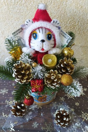 Работа НОВОГОДНЯЯ КОМПОЗИЦИЯ ТИГР СО СВЕЧЬЮ. СИМВОЛ 2022 ГОДА. (09)