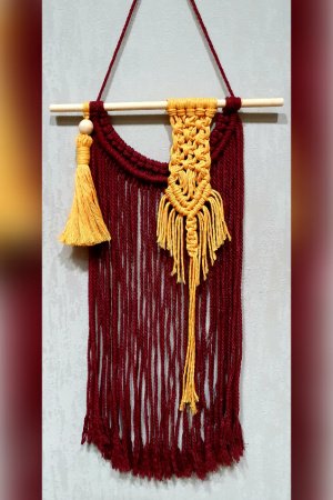 Работа Панно макраме песочно - бордовое