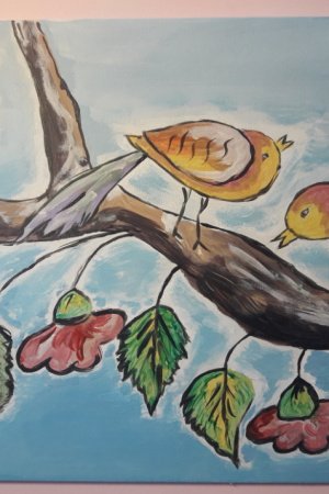Работа Картина холст на картоне акрил птицы.