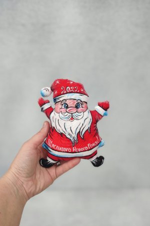 Работа Дед Мороз текстильный, сувенир, елочное украшение.