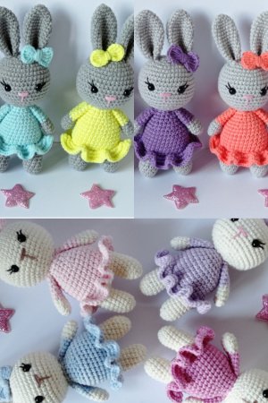 Работа Зайка в платье. Вязаная игрушка, полу хлопок. 16 см