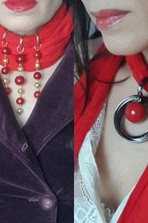 Работа Красный шарф - колье. Один шарф 2 кулона