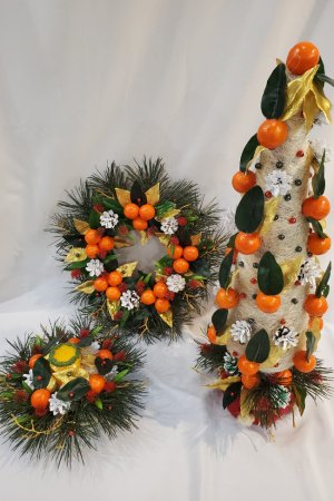 Работа Новогодний набор с мандаринами (елка,венок, свечка