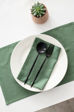 Работа Льняная салфетка ручной работы 45 см x 45 см Зеленый