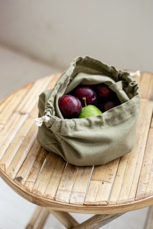 Работа Сумка для хранения из льна 18 см x 22 см. Оливковый.