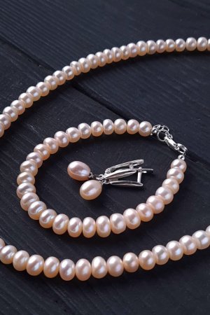 Работа Серебро и натуральный жемчуг комплект ожерелье браслет серьги