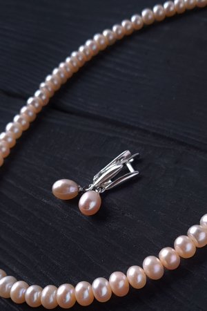 Работа Серебро и натуральный жемчуг комплект ожерелья и серьги