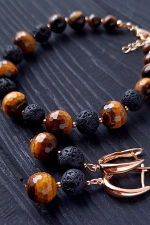 Работа Комплект из тигриного глаза "Год тигра -1" браслет и серьги