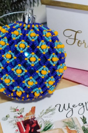 Робота Новорічна іграшка синьо-оранжева куля