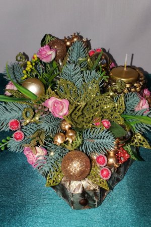 Работа Икэбана на стол со свечкой