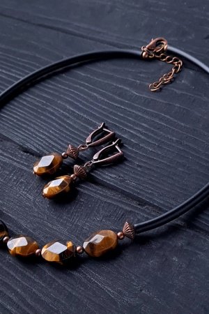 Робота Комплект з тигрячого ока "Рік тигра -13" чокер та сережки