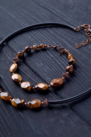 Робота Комплект з тигрячого ока "Рік тигра -14" чокер та браслет 