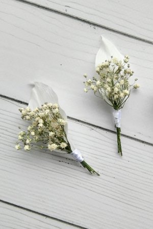 Работа Бутоньерки для гостей на свадьбу с сухоцветами, рускус