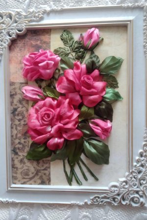 Работа Миниатюрка лентами "Розовые розы"