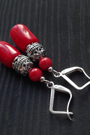 Робота Сережки з натуральними коралами та срібними застібками № 400