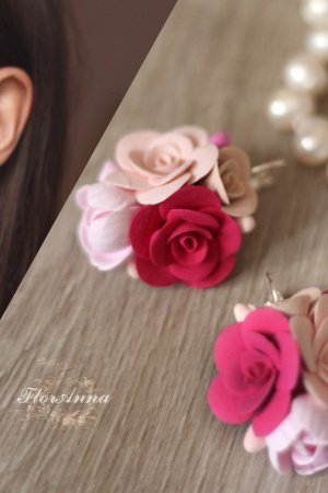 Робота Рожеві сережки ручної роботи з півонією та трояндами