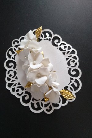 Работа Свадебная веточка с жемчугом и золотыми листиками