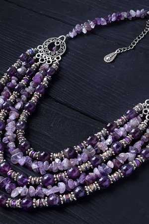 Работа Пятирядные бусы из натурального аметиста