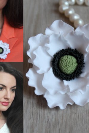 Работа Белая брошь заколка цветок "Белый мак"