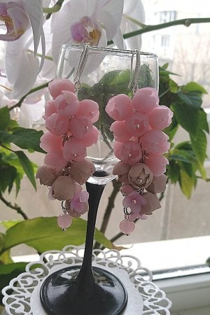 Работа Розовые серьги с пионами и серебром