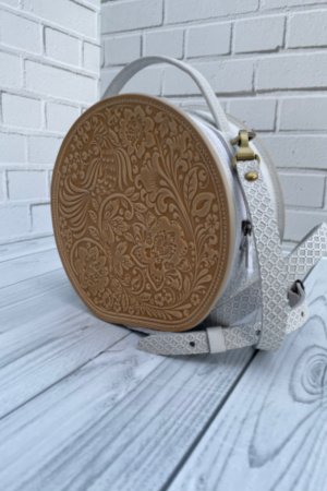 Робота Кругла жіноча шкіряна сумочка через плече з ручкою