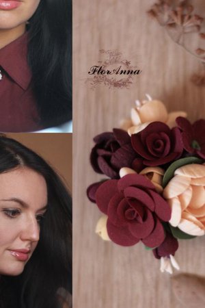 Работа Заколка брошь с цветами из полимерной глины