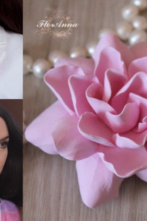 Работа Розовая заколка брошь гардения