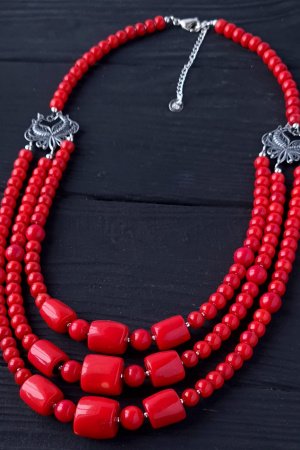 Робота Натуральні корали і срібло намисто трьохрядне "Gordio"