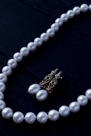 Работа Комплект из натурального жемчуга в позолоте "Вензель"