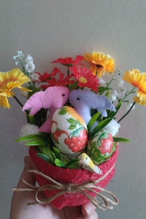 Работа Пасхальная композиция , пасхальные зайчики