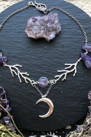 Робота Ельфійське кольє з місяцем, аметистами та гілочками