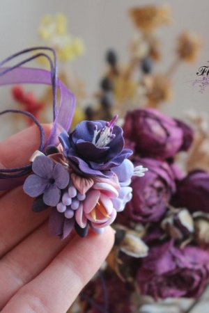 Робота Фіолетовий кулон ручної роботи з квітами. Подарунок дівчині