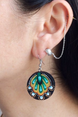 Работа Деревянные серьги «Зеленая Роса»