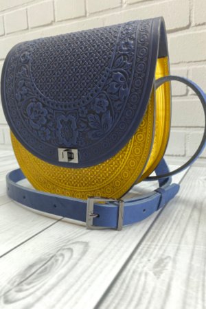 Робота Шкіряна сумка в патріотичних кольорах, сумка синьо-жовта