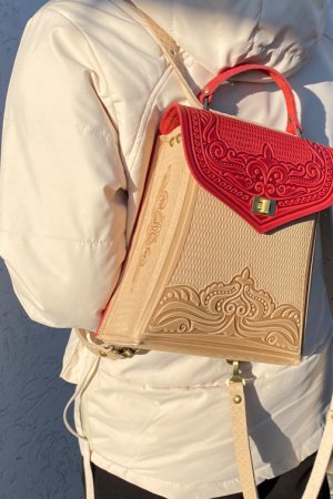 Робота Червоний шкіряний рюкзак Міський рюкзак 