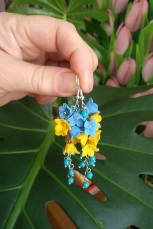 Робота Жовто блакитні сережки з бірюзой