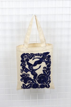 Робота Шопер-унісекс з бежевої саржі та вишитими журавлями 