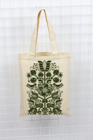 Робота Шопер-унісекс з бежевої саржі та  петриківською вишивкою